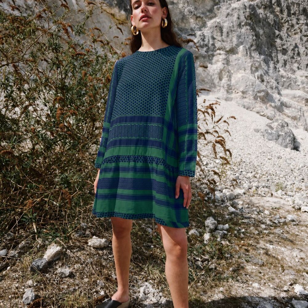 Cecilie Copenhagen Green & Navy Scandi Geometric Shift Dress